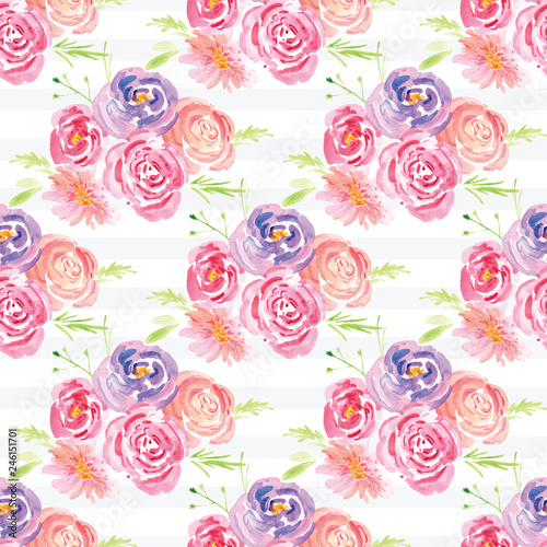 Fototapeta Naklejka Na Ścianę i Meble -  Hand-painted watercolor floral rose Pattern. Illustration of decorative floral design for wedding invitations and greeting cards.