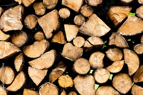 ends of logs wooden background. toning. wood in the stack. - Image photo