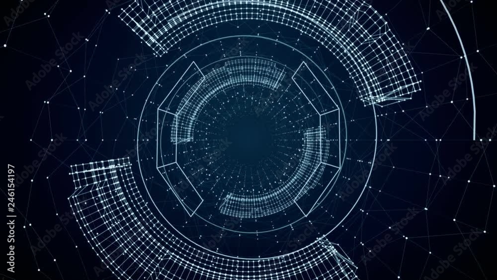 Looping Sci fi futuristic HUD Tunnel.Endless Technological HUD zoom in animation in cyberspace.Infinity Technology News intro and opener.Dark Blue.