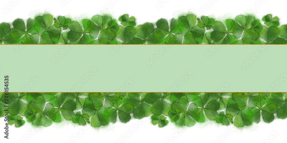 Green Shamrock Seamless Banner with Space for Your Text. St. Patrick's Day Design for Advertisement, Banner, Announcement, and Continuous Decoration.