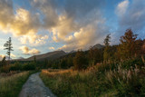 Evening landscape on the mountain trail in the High Tatras in Slovakia.