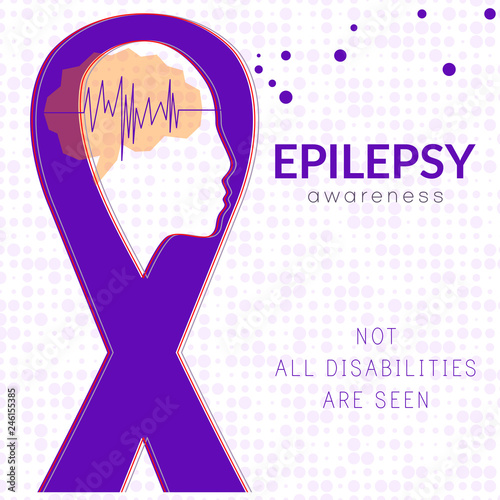 World epilepsy day. Purple ribbon. Epilepsy solidarity symbol. Vector illustration. Banner with epilepsy awareness ribbon. Lavender awareness ribbon. Medical vector illustration. Health care