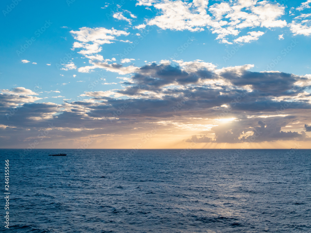 Obraz premium The oceanfront and the blue sky from the cruise ship at Mediterranean