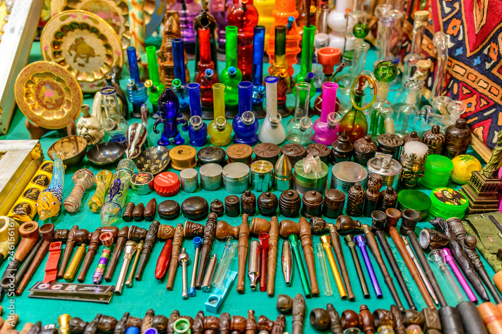 Naklejka premium Smoking accessories shop in Goa, India