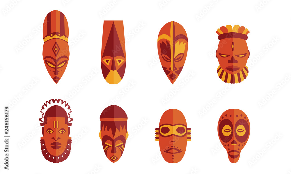 Ethnic masks set in Vector illustration. African tribal mask icon collection (Nigeria) Ethnic masks set in Vector illustration. African tribal mask icon collection (Nigeria)