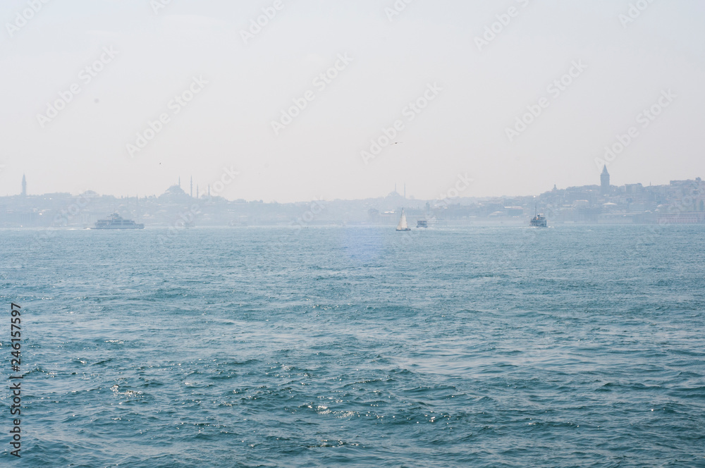 View over the Bosporus and the city of Istanbul in the background.