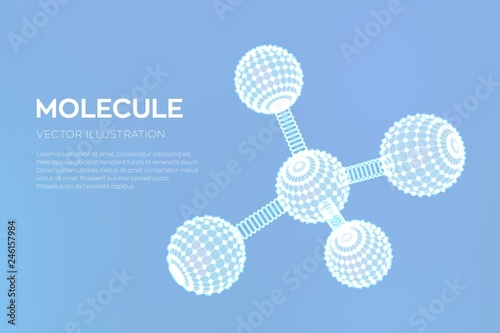 Molecule Structure. Dna, atom, neurons. Molecules and chemical formulas. 3D Scientific molecule background for medicine, science, technology, chemistry, biology. Vector illustration.