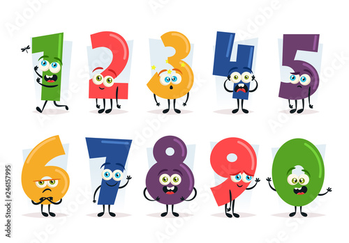 Funny Cartoon Numbers. Vector Set