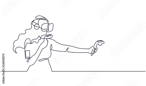 Virtual reality gaming continuous one line vector drawing