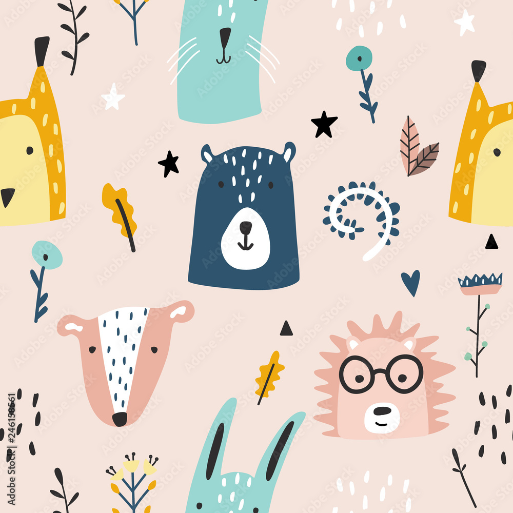 Forest baby animals seamless funny pattern. Forest baby animals seamless funny pattern.