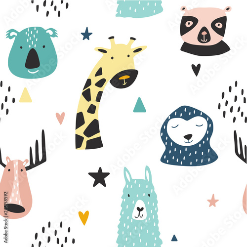 Safari baby animals seamless funny pattern.