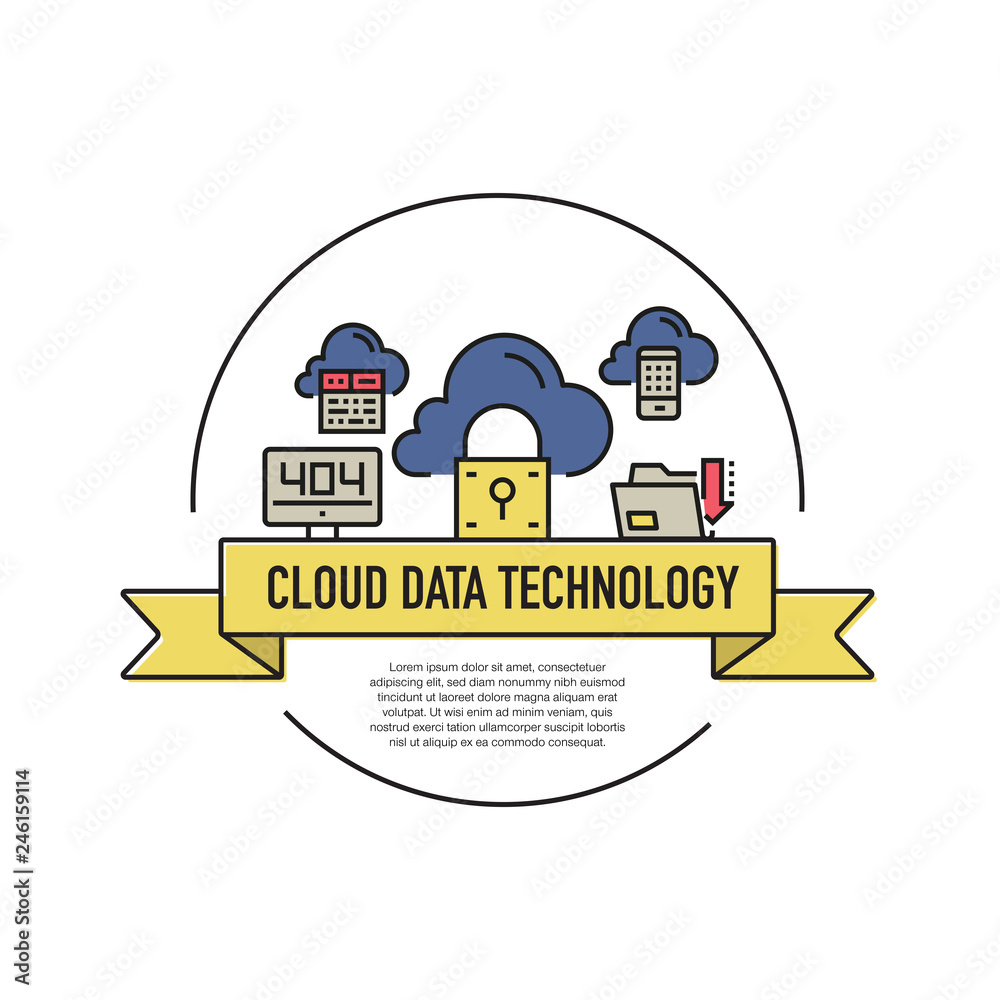 Naklejka premium CLOUD DATA TECHNOLOGY LINE ICON SET