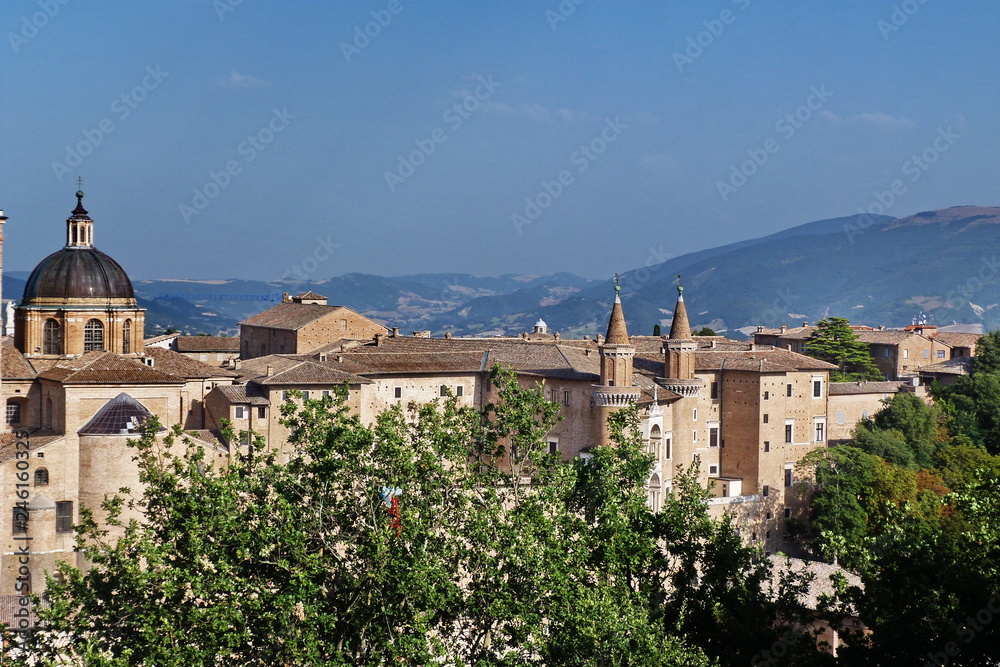 View of center of Urbino, Marche, Italy