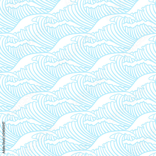 Abstract wavy background. Blue and white seamless pattern. Vector illustration in japanese style.