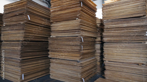 Shop for the production of plywood. Processing of business wood. Woodworking industry.