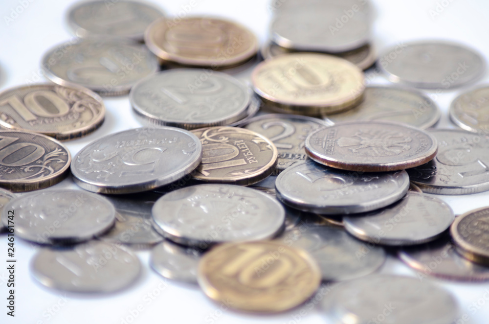 Russian ruble coin in the middle plane of the plan. Russian ruble coin in the middle plane of the plan.