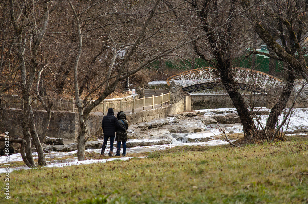 couple in love at the park winter