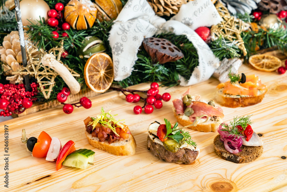 Christmas appetizers on the table Christmas appetizers on the table