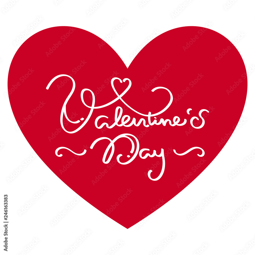 Valentine's Day Poster of Holiday Card with Lettering Text. Vector Illustration.
