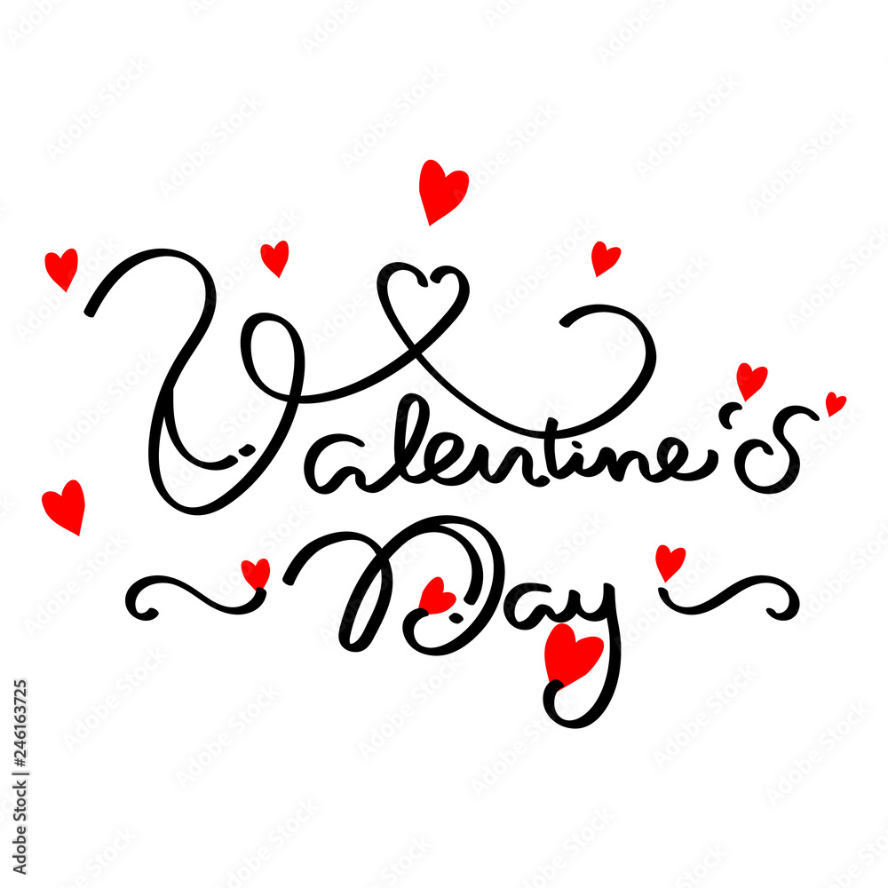 Valentine's Day Poster of Holiday Card with Lettering Text. Vector Illustration.