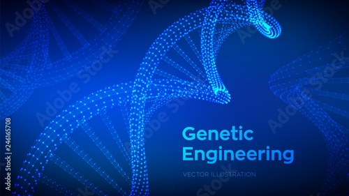 DNA sequence. Wireframe DNA molecules structure mesh. DNA code editable template. Science and Technology concept. Vector illustration.