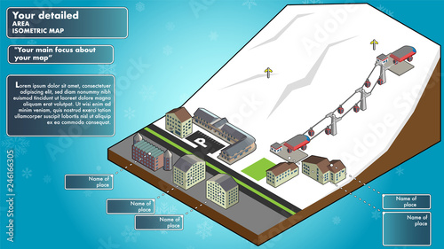 Isometric style ski resort, resort map.