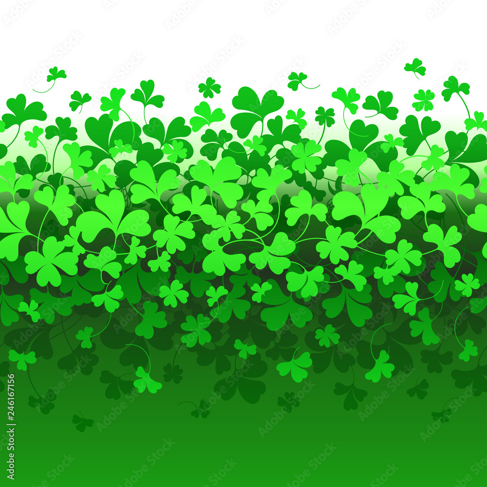 Illusrtation - Saint Patrick's day. Seamless horizontal border with green Clover on white background. Illusrtation - Saint Patrick's day. Seamless horizontal border with green Clover on white background.