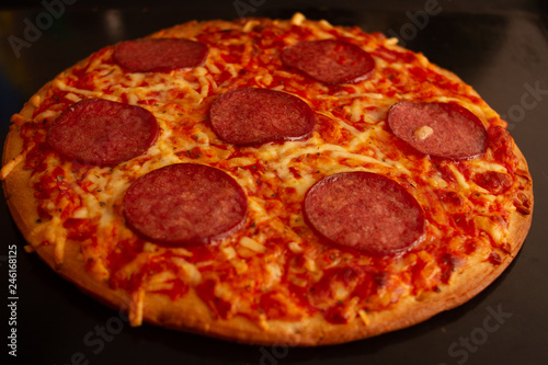 pizza on the pan in the oven