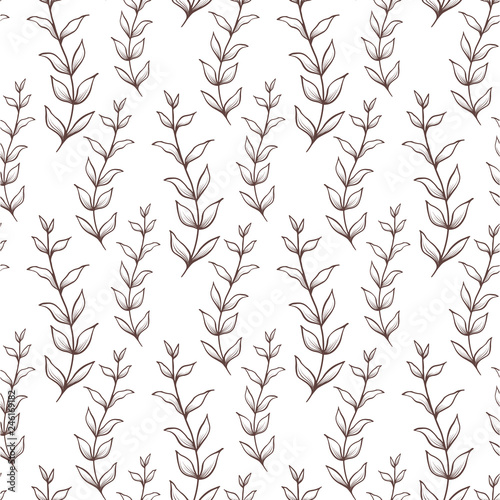 Vector seamless background with leaves. Vintage pattern. Botanic texture.