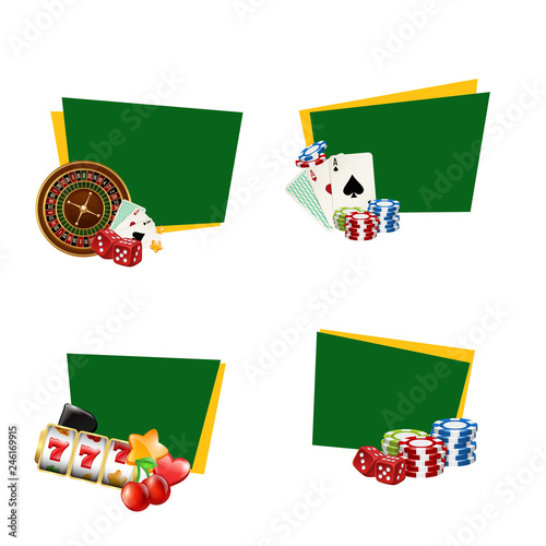 Vector realistic casino gamble stickers with place for text set illustration