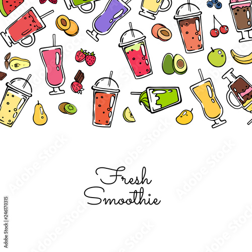 Banner and poster vector doodle colored smoothie drink background illustration