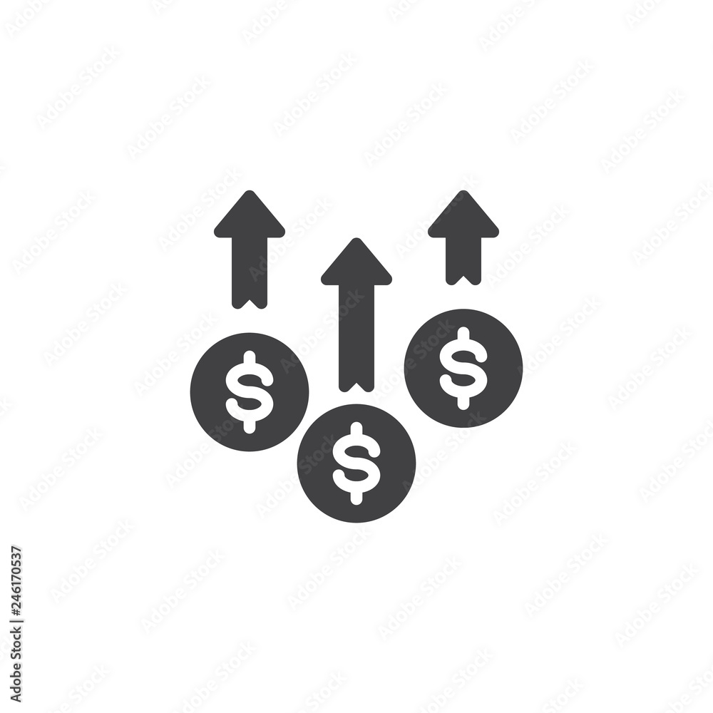 Increase Profit Chart vector icon. filled flat sign for mobile concept and web design. Business, Profit rising simple solid icon. Dollar rate increase symbol, logo illustration. Pixel perfect vector Increase Profit Chart vector icon. filled flat sign for mobile concept and web design. Business, Profit rising simple solid icon. Dollar rate increase symbol, logo illustration. Pixel perfect vector