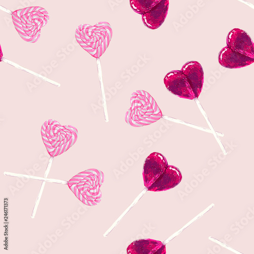 Candy sweet hearts pattern vector. Seamless vector pattern with hand drawn sketch lollipops. Wrapping textile fabric wallpaper valentines love design.