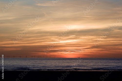 Sunset on North Sea Shore in Netherlands