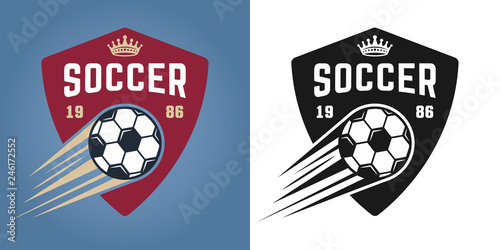 Soccer two styles vector emblems with flying ball