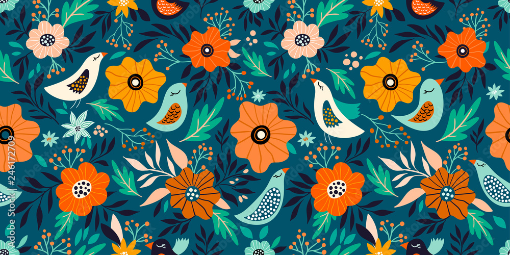Spring time seamless pattern with floral design