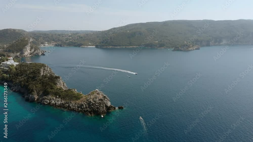 4k aerial view od sea with cliffs and a lot of boats. Corfu, Greece 4k aerial view od sea with cliffs and a lot of boats. Corfu, Greece