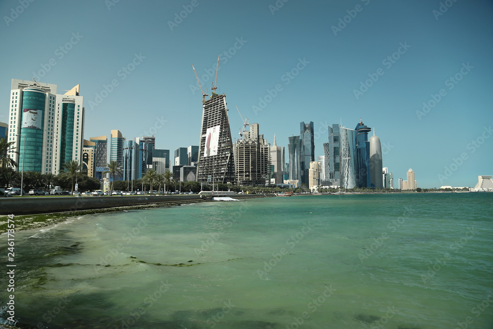 Fototapeta premium Corniche embankment in financial district in Doha, Qatar