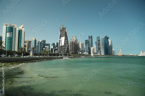 Corniche embankment in financial district in Doha  Qatar
