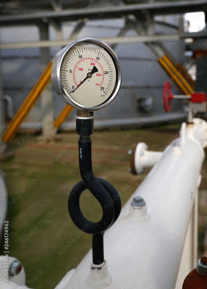 Pressure gauge at gas plant measuring gas pressure pipe and valve Stock Photo Adobe Stock