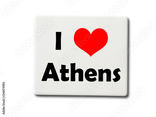 I love Athens (Greece) souvenir refrigerator magnet isolated on white background