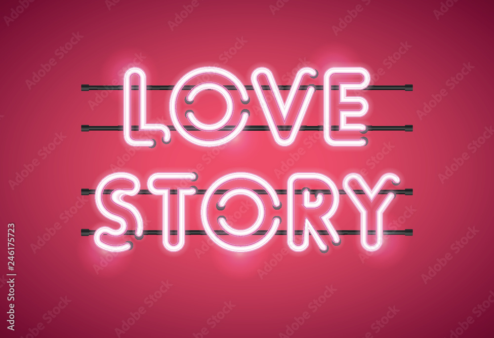 Love Story Valentine's Day glowing neon sign
