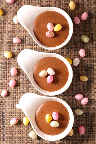 chocolate mousse and easter egg candy