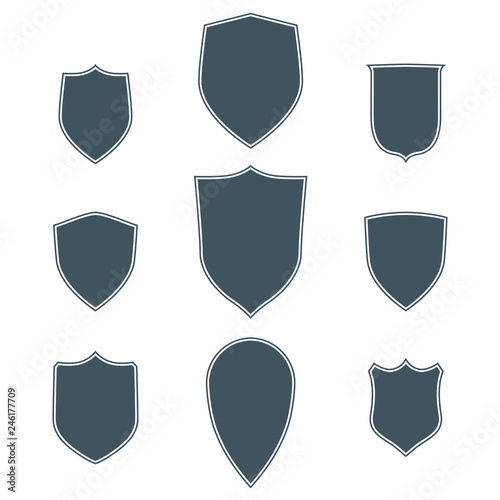 Vintage shields set with white stroke isolated