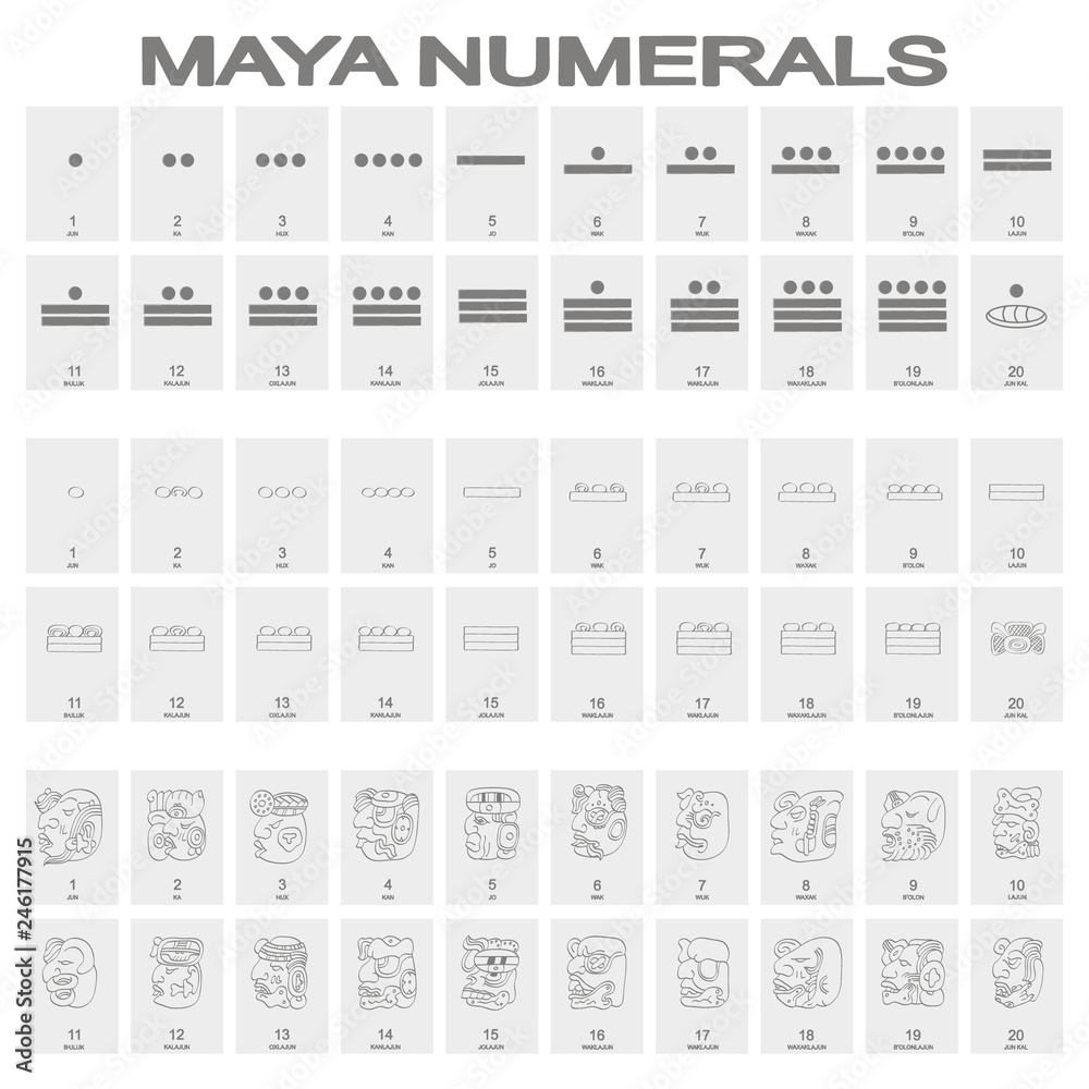 vector icon set with Maya head numerals glyphs for your design vector icon set with Maya head numerals glyphs for your design