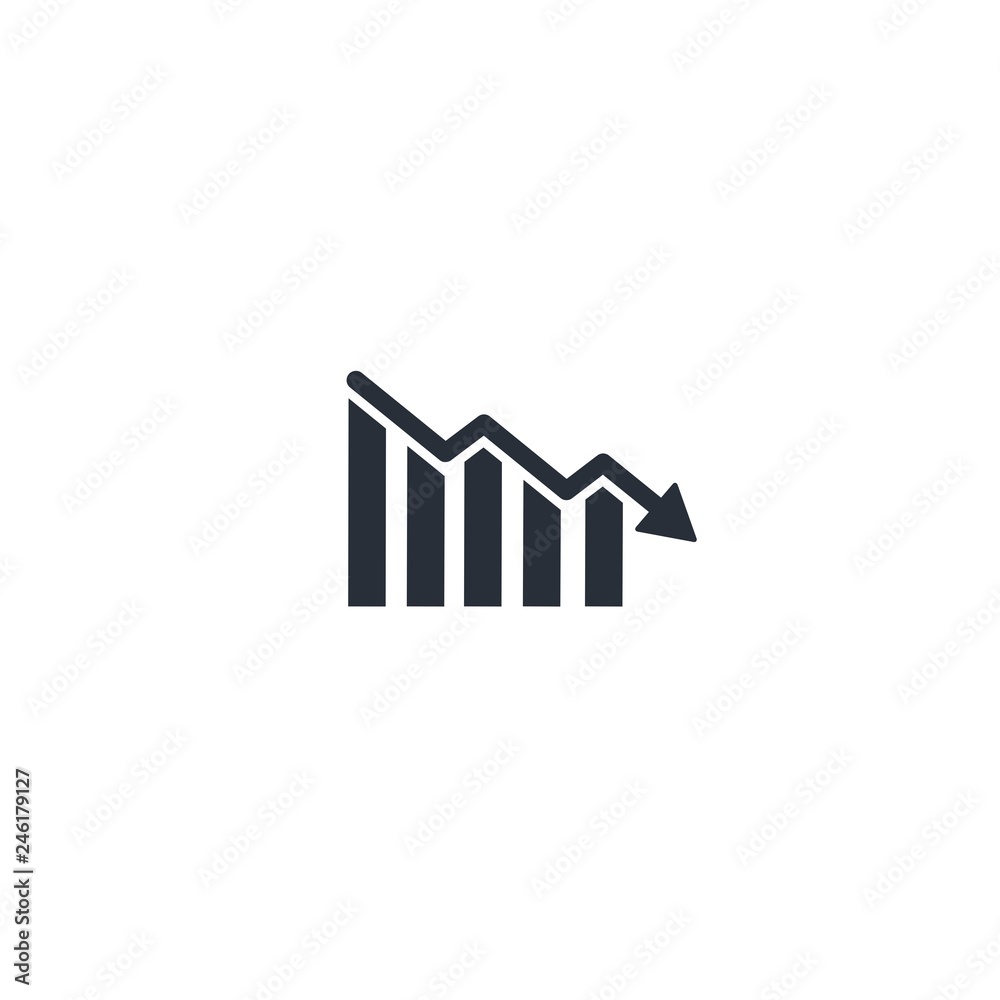 Arrow to down. The schedule of decline, fall. Vector icon on white background. Arrow to down. The schedule of decline, fall. Vector icon on white background.