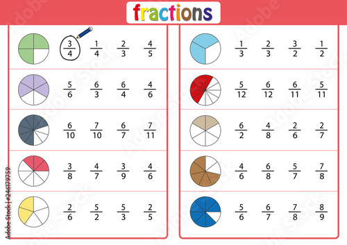 circle the correct fraction, Mathematics, math worksheet