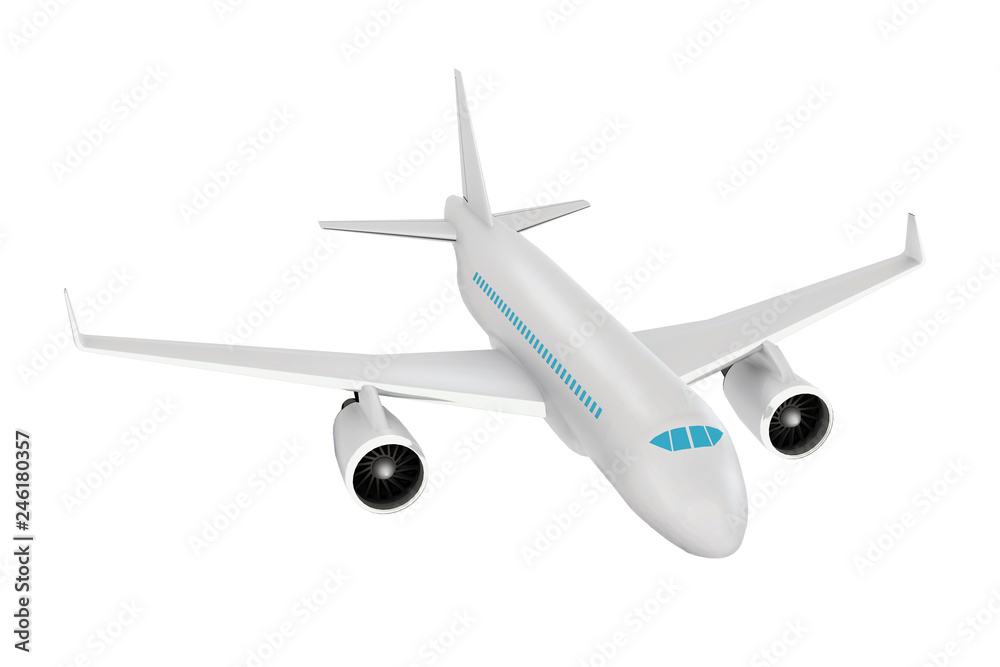 Passenger aircraft. Realistic 3d rendered model, isolated high angle view Passenger aircraft. Realistic 3d rendered model, isolated high angle view