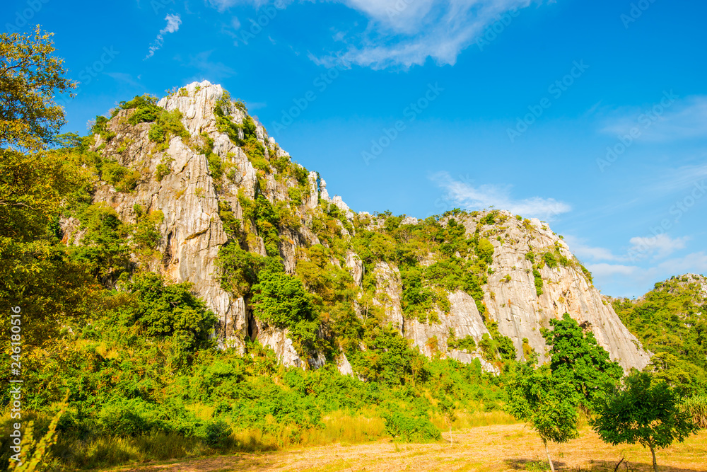 Limestone mountains with bright sky3