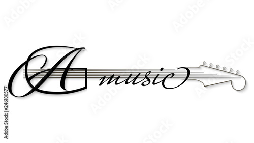 Abstract music logo. Black and white music background. Design element for invitation to party, disco, music banner, flyer, cover. Vector illustration.